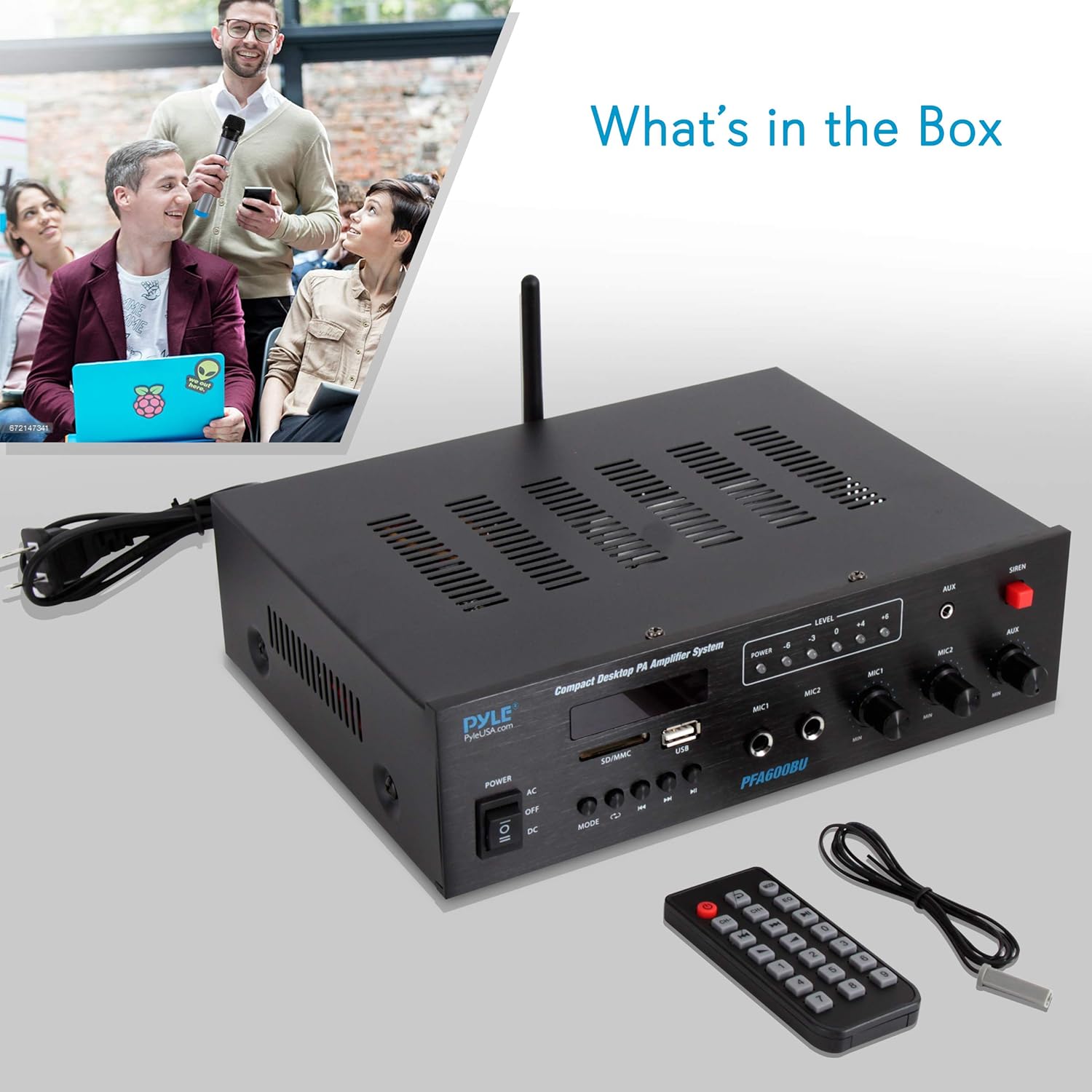 Wireless Bluetooth Karaoke Amplifier Home Car Bus Tours 300 Watts 2 Channel Digital Home Audio PA Receiver System 2 Microphone Input Control, FM Radio, USB,12 Volt Power Option Pyle PFA600BU: Electronics