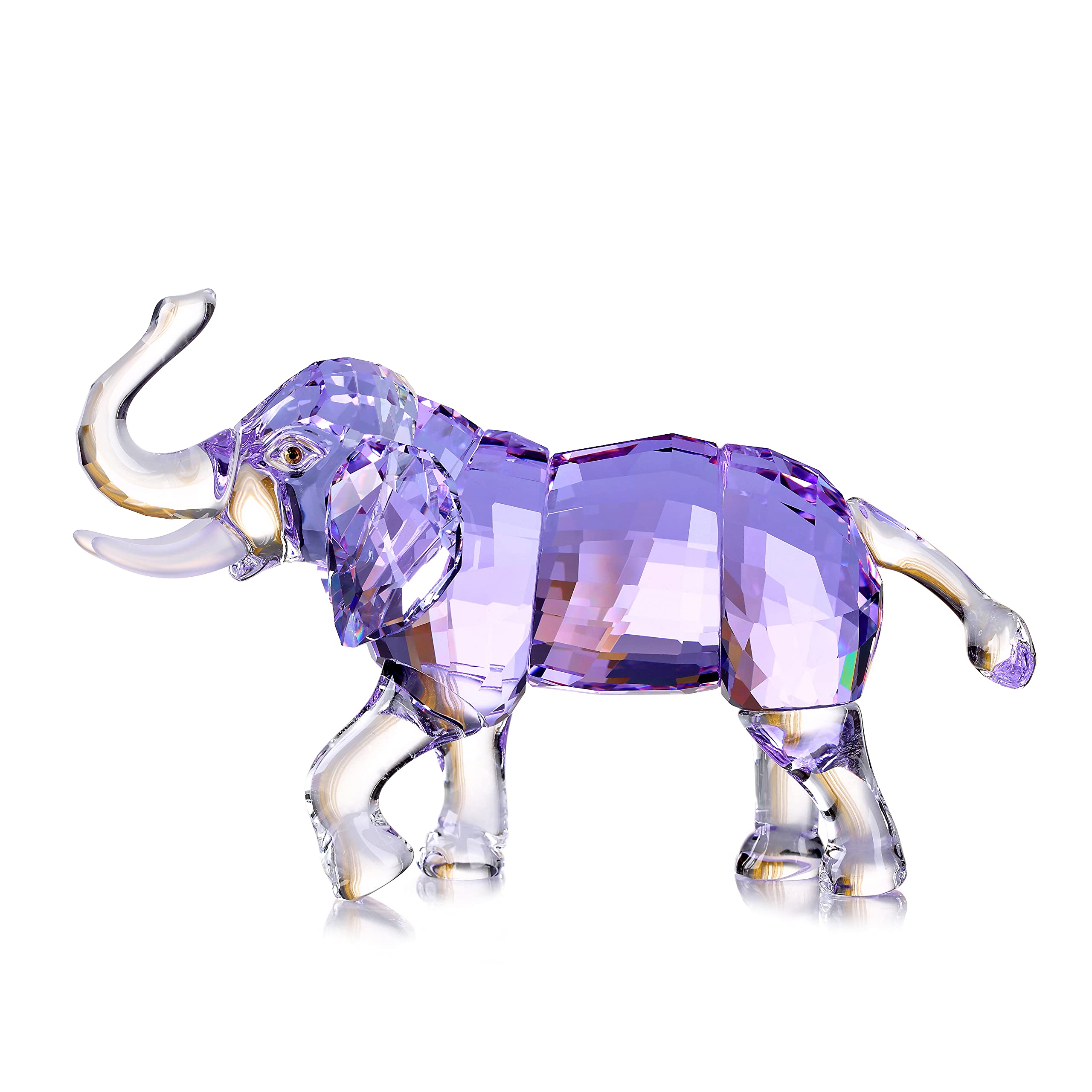 DOJOZ Crystal Lucky Elephant Figurine Collection Ornament Statue Animal Collectible Home Decor (Purple)