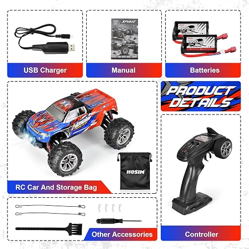 Hosim Voiture radiocommandée 1:10 Brushless 68+ km/h, RC Drift Car 4WD avec 2 batteries, jouet électronique tout-terrain pour enfants et adultes (X08