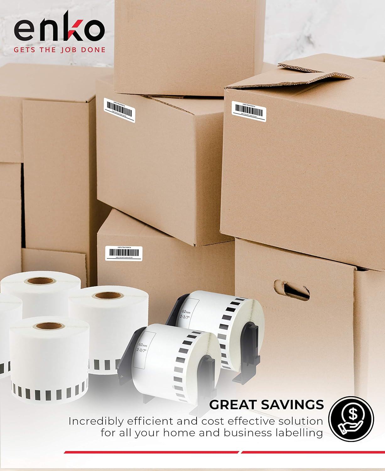 enKo - Compatible DK-2205 Continuous Paper Labels (2.4 Inch x 100 Feet) Compatible for Brother QL Label Printers - 6 Rolls + 2 Refillable Cartridges : Office Products