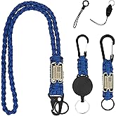 3 Pcs Paracord Lanyard Set with Retractable Keychain – Long & Short Heavy Duty Lanyards with Badge Reel, USA Flag & Metal Clip for ID, Keys,Security, Men, Work, EDC, Outdoor