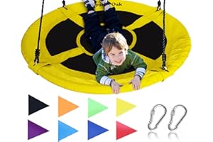 ROYAL OAK Saucer Tree Swing, Giant 40 Inches with Carabiners and Flags, 1680D Oxford Fabric,700 lb Weight Capacity, Steel Frame, Waterproof, Easy Install with Step by Step Instructions, Non-Stop Fun! (Yellow)