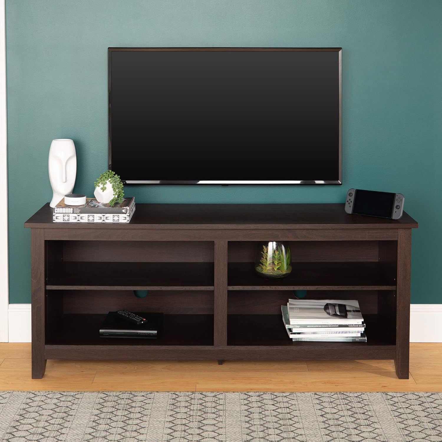 Walker Edison Furniture Minimal Farmhouse Wood Universal Stand for TV's up to 64" Flat Screen Living Room Storage Shelves Entertainment Center, 58 Inch, Espresso: Furniture & Decor