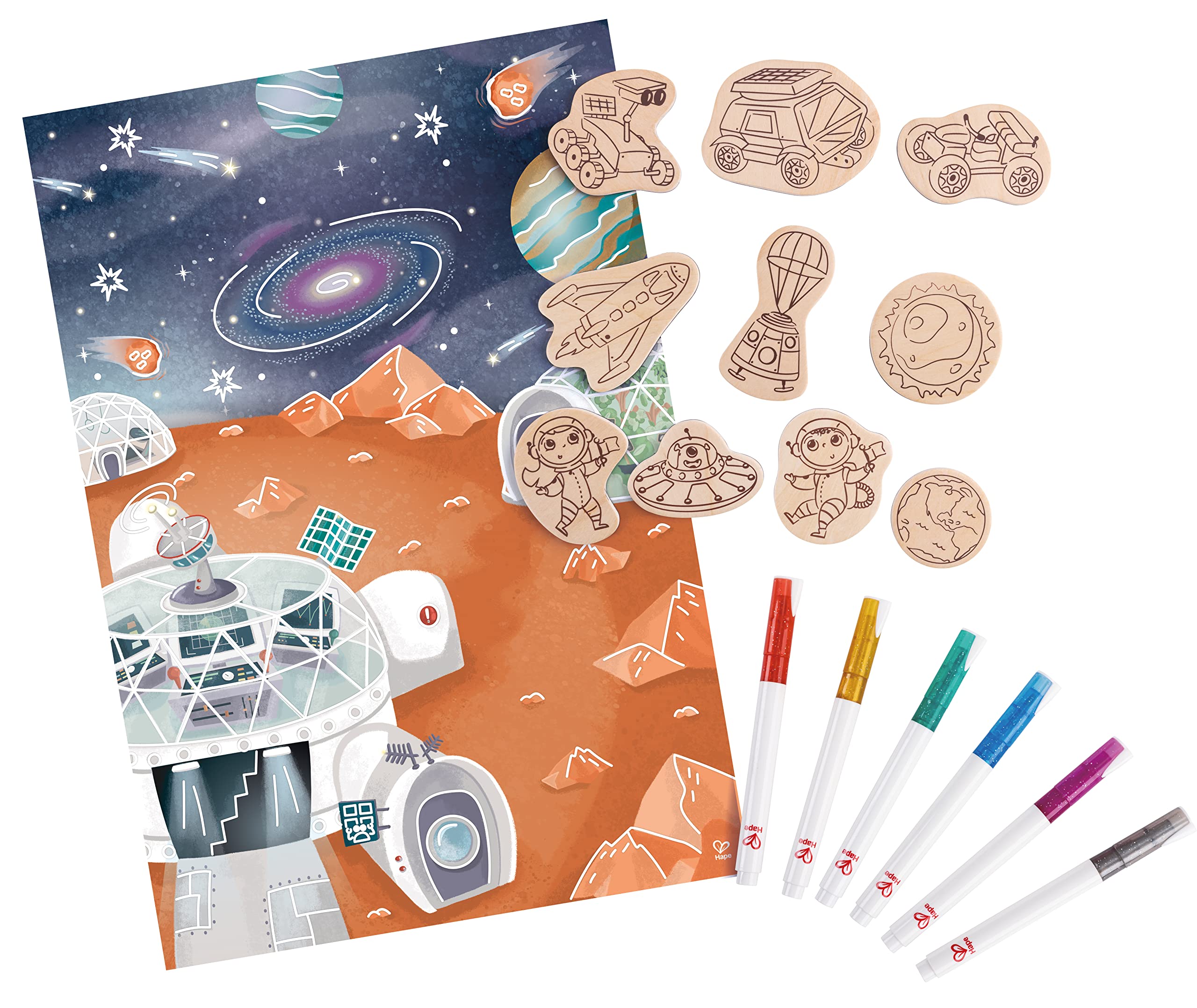Hape E1078 Painting and Play Set, Mars Space Life, Storytelling DIY Magnets