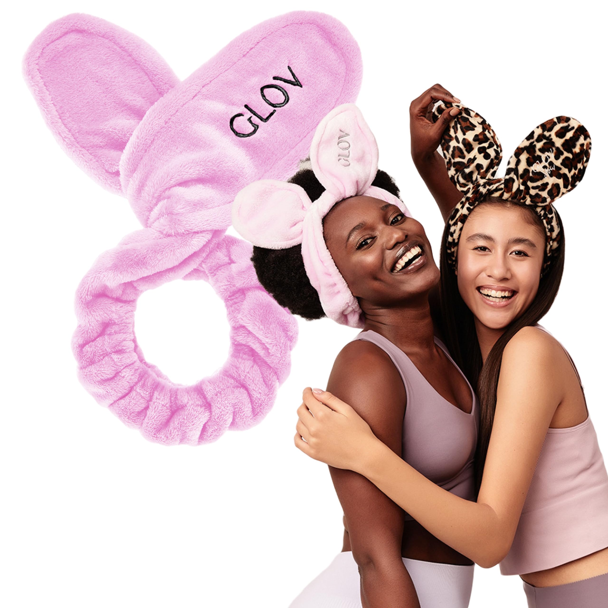 Glov Bunny Ears Headband-2-in-1 Hair Protection and Hair Tie Soft Plush Accessory for Makeup Spa Routine Comfortable and Versatile Daily Use Stylish Care Headwear Ideal for Travel