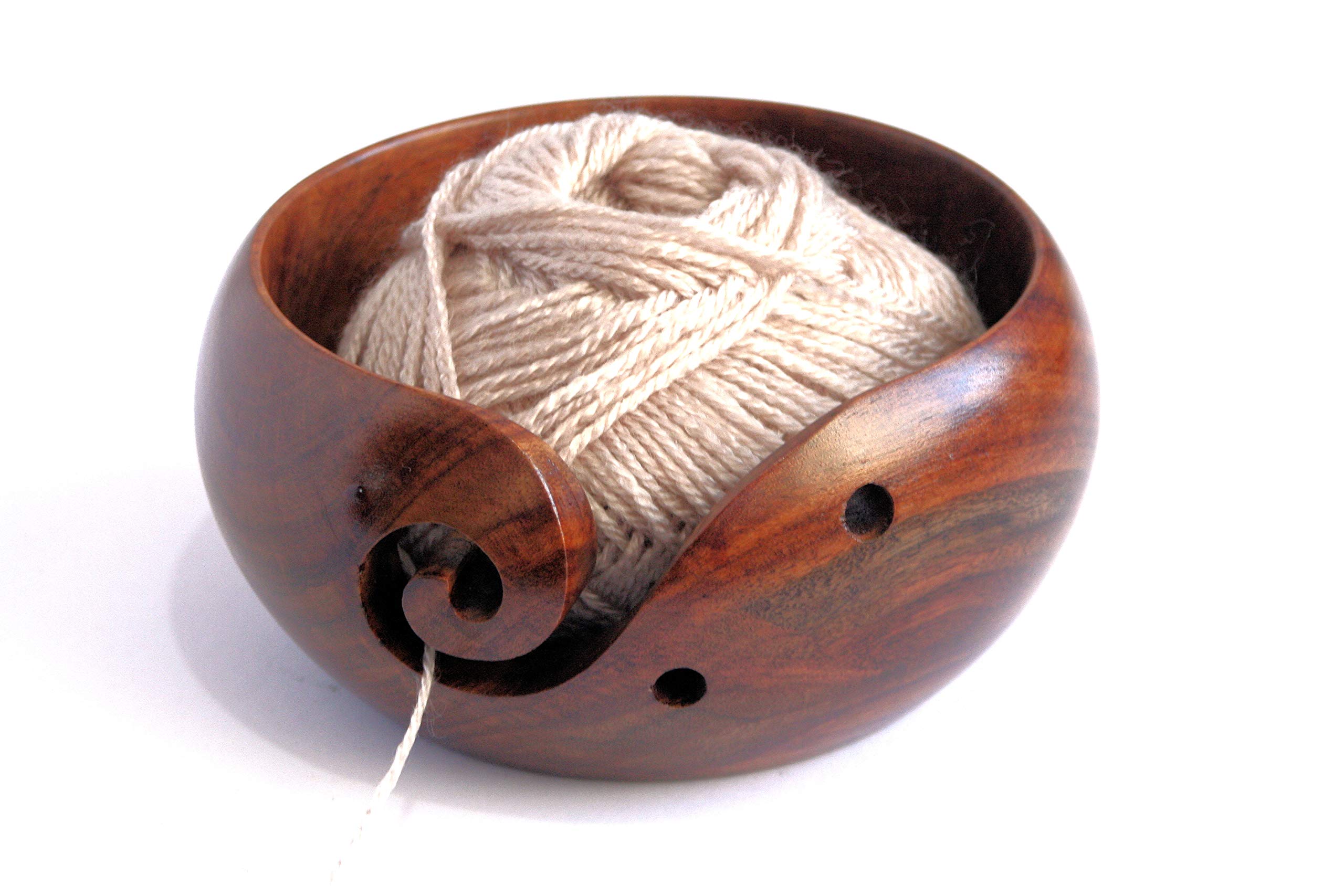 Rose Wood Yarn Bowl - 6" x 3" with Free Yarn Ball | Premium Rosewood