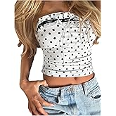 Floerns Women's Y2K Vintage Polka Dots Tube Top Strapless Frill Trim Slim Fitted Bandeau Tops