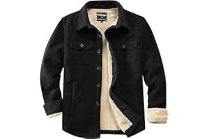 Puhope Men's Polar Fleece Warm Sherpa Lined Shirt Jacket for Men Thick Button Down Jacket with Multi Pockets