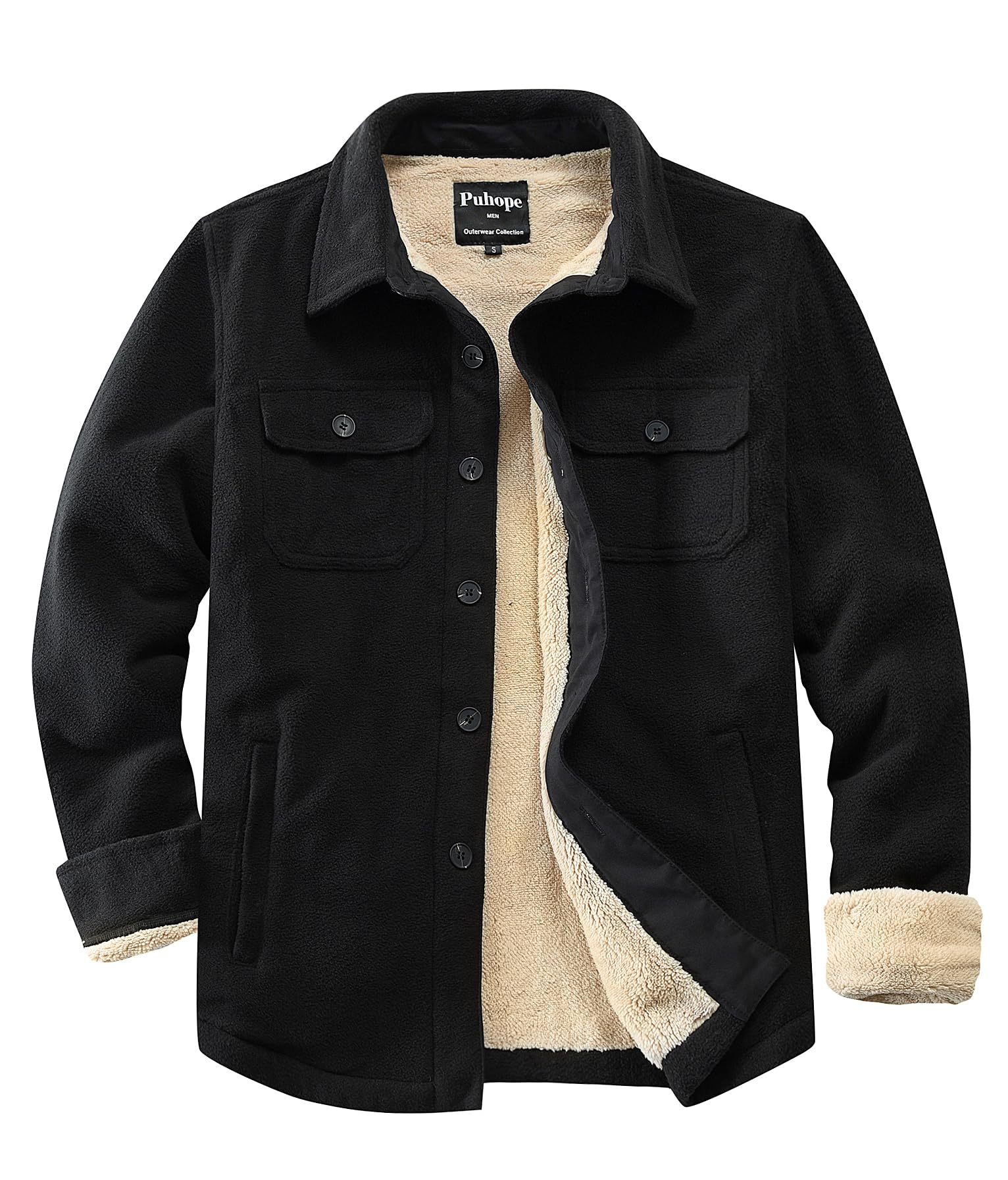Puhope Men's Polar Fleece Warm Sherpa Lined Shirt Jacket for Men Thick ...