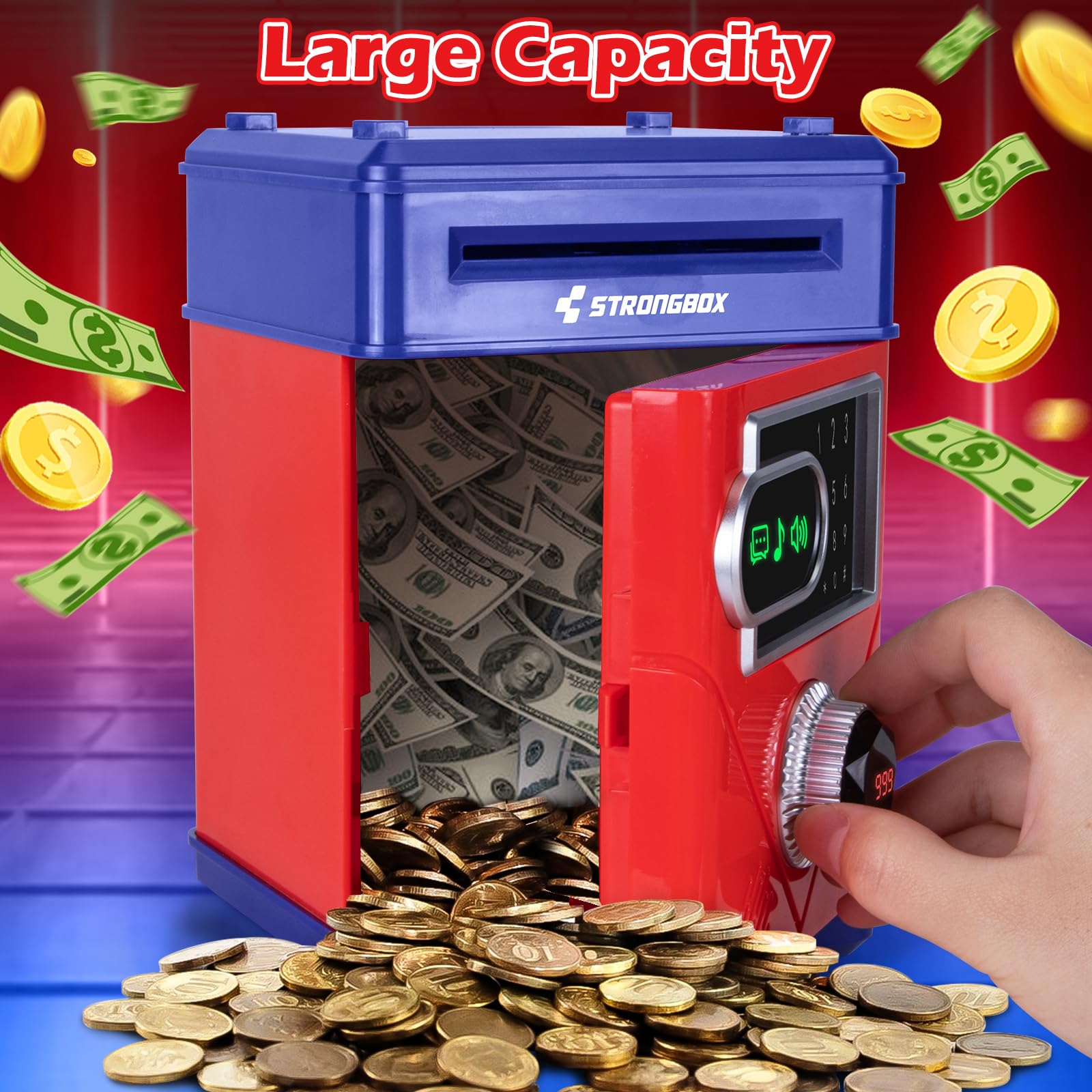 Piggy Bank for Kids, Touchscreen Money Bank Toys for 4 5 6 7 8 9 10 11 12 13 Year Old Boys Gift Ideas, Electronic Money Saving Box for Girls, Birthday Gifts for Boys ATM Machine for Kids