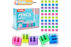 CRAIIBY 100 Pack Pencil Sharpeners Bulk - Colored Handheld Pencil Crayon Double Hole Sharpener, School Classroom Supplies