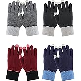 PKWEEN 4 Pairs Winter Gloves for Women Cold Weather, Womens Warm Fleece Lined Knit Gloves Winter Touchscreen Texting Gloves