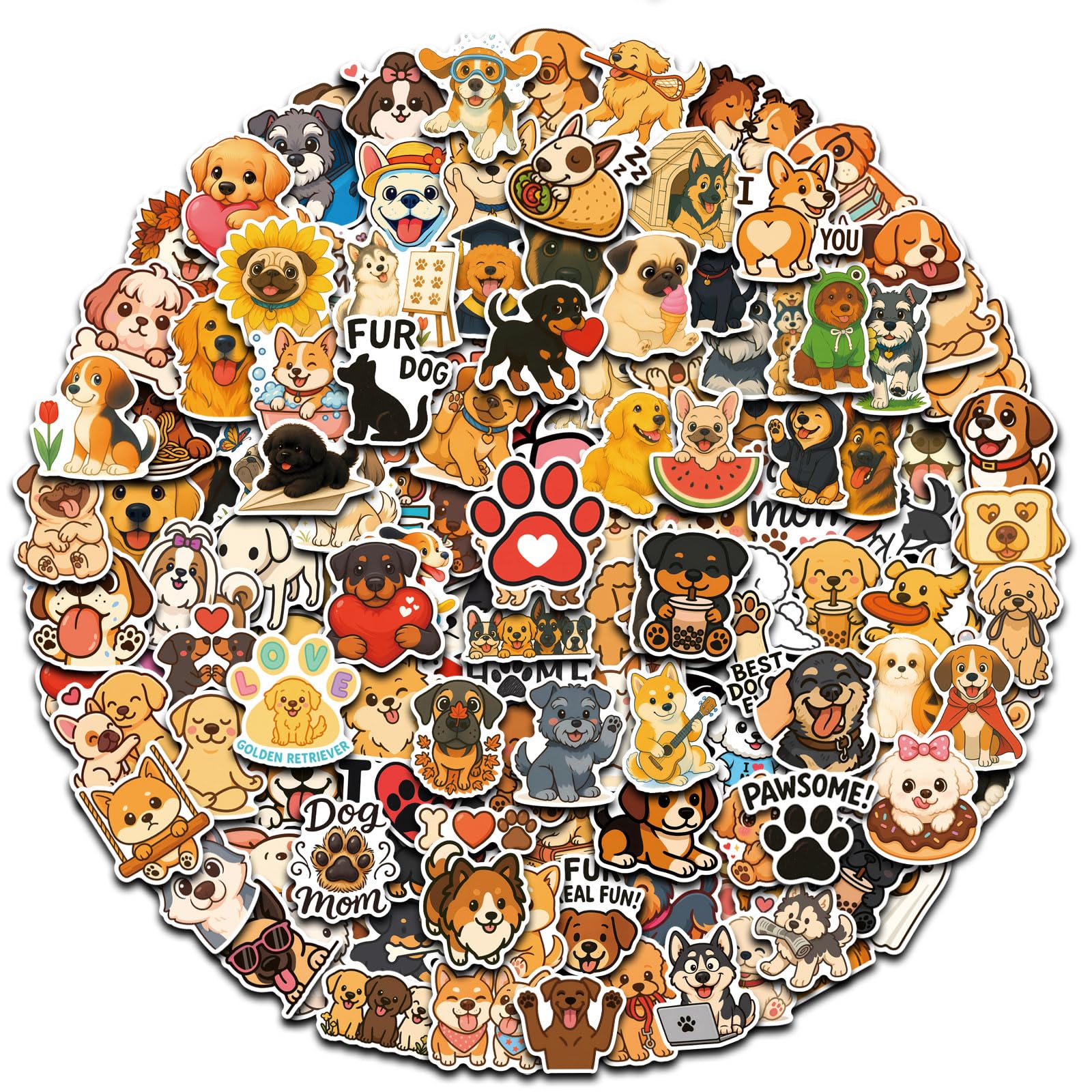 AOWDIAO 300 Pcs Cute Dog Stickers – Waterproof Glossy Vinyl – 20+ Puppy Breeds – Fun for Kids & Adults, Ideal for Water Bottles, Scrapbooking & Gifts