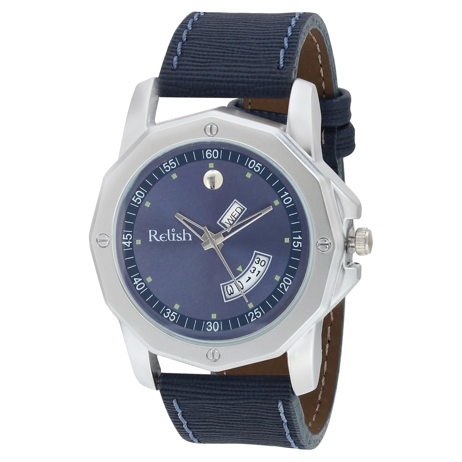relish re-s8108dd blue dial day n date function wrist watch - for men