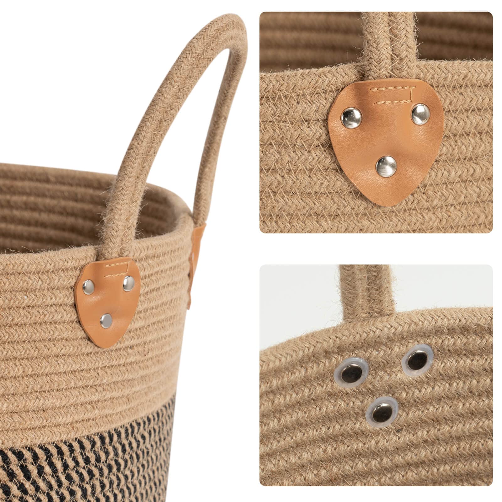 CHICVITA Wicker Laundry Basket With Handles, Storage Baskets for Decor, Rope Basket for Blankets, Toys, Clothes, Shoes, Plant Basket for Living Room, 14