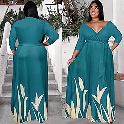 Runwind Plus Size wrap Dress Sexy 3/4 Sleeve V Neck