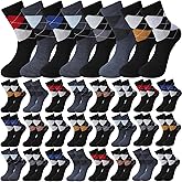 Toulite 24 Pairs Men's Colorful Argyle Dress Socks Bulk Novelty Striped Cotton Crew Business Socks Birthday Valentine Gifts for Dad Grandpa, Men Shoe Size 7-12