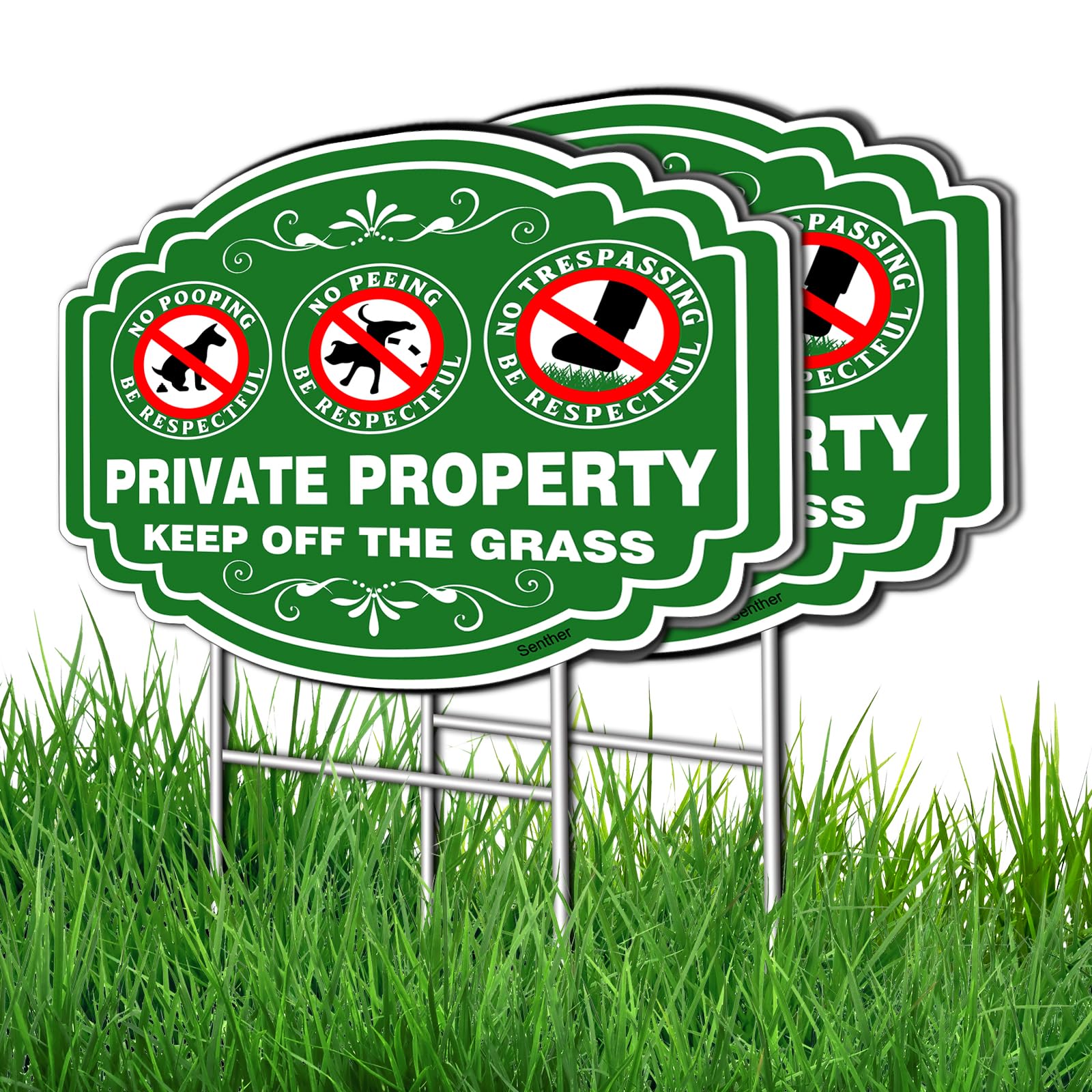 Photo 1 of 2 PC No Dog Poop Sign - 14‘’×11‘’ Double Sided Yard Signs with Metal H-Stake | No Pooping Dog Signs For Lawn | Be Respectful Keep Off The Grass Yard Signs UV Protected & Outdoor Use