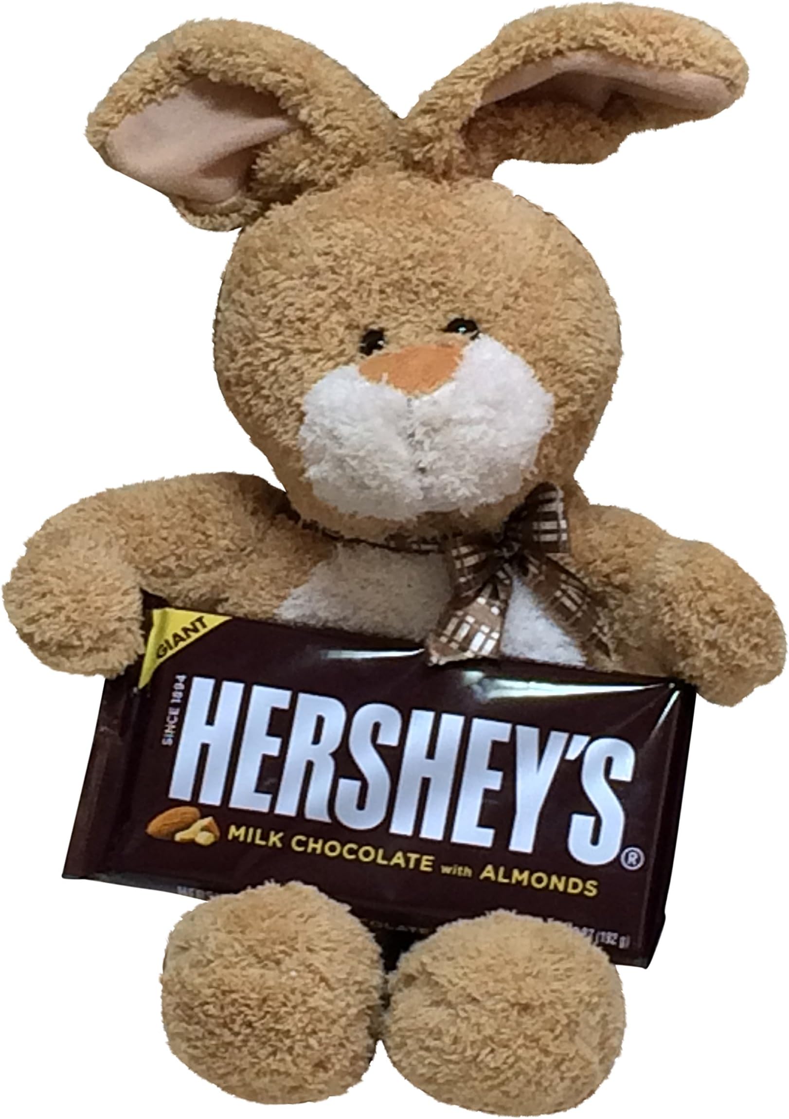 Fluffy Soft Plush Brown Easter Bunny with Giant Milk Chocolate Almond Hershey Bar Candy Gift Set