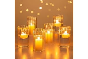 Glasseam Hurricane Glass Candle Holders: 6 Pcs Clear Candle Holders for Pillar Candles Ribbed Modern Candle Holder Decorative Cylinder Vases for Centerpiece Wedding Table Decoration 5.91’’