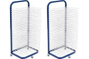 Pearington 25-Shelf Mobile/Wall Mountable Art Drying Rack for Art Studios & Classrooms, 13" D x 17.5" W x 39.4" H, Blue/White, 2-Pack
