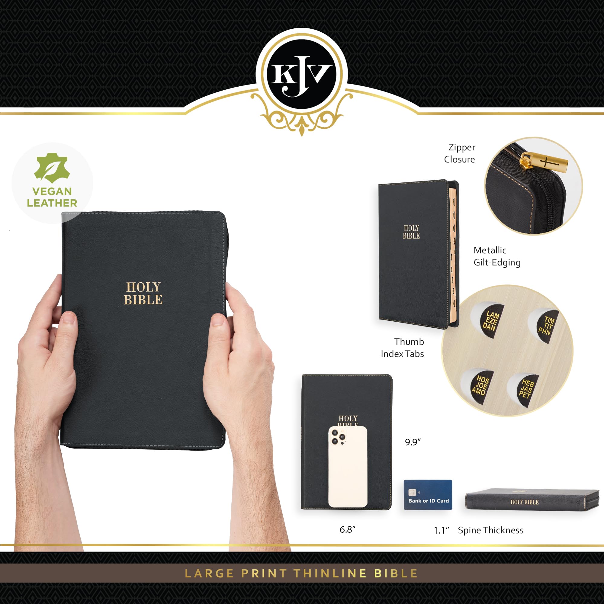 KJV Holy Bible, Thinline Large Print Faux Leather Red Letter Edition Thumb Index & Ribbon Marker, King James Version, Black, Zipper Closure (KJV Thinline LP Editions) KJV Holy Bible, Thinline Large Print Faux Leather Red Letter Edition Thumb Index & Ribbon Marker, King James Version, Black, Zipper Closure (KJV Thinline LP Editions) Imitation Leather