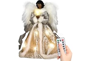 Angel Tree Topper with Lights and Remote Control, 12" Lighted Tree Toppers Christmas Decorations, Elegant and Durable, Perfect for Holiday Home Decor and Gifts, Black, WOKEISE