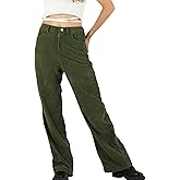 Himosyber Corduroy Pants for Women Wide Leg High Waist Loose Comfy Trousers with Pockets (ArmyGreen-L)
