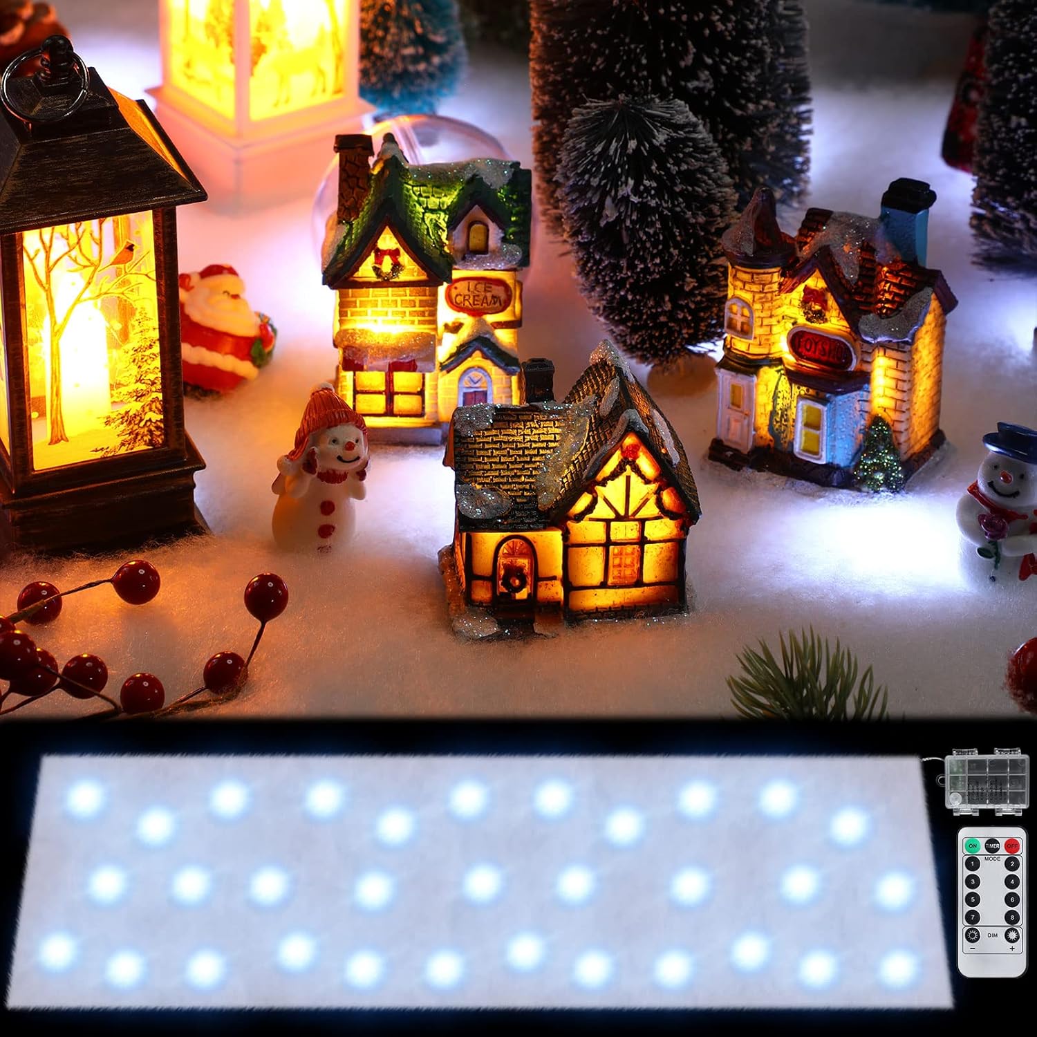 Artificial Snow - Zhengmy Christmas Snow Blanket with LED Lighted Snow Table Runner Light LED Xmas Table Runner LED Blanket SnowVillage Snow DecorationsTable Blanket Artificial Snow Holiday, 59 x 16 Inch (White)