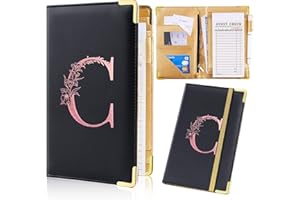 FIODAY Server Book, Alphabet Server Books for Waitress Leather Waitess Book with Zipper Pocket Serving Book with Gift Keychain Cute Server Check Book Fits Server Apron,C