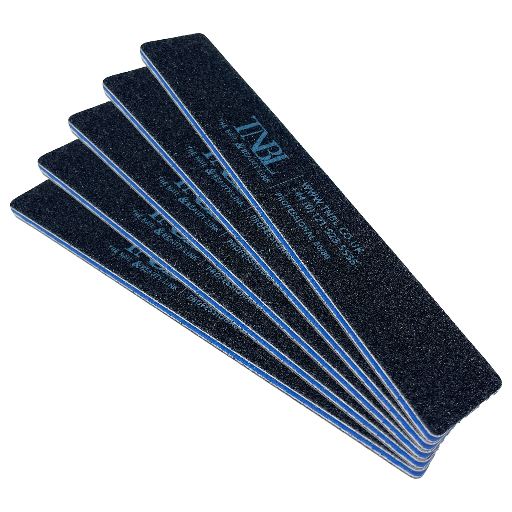 TNBL Nail File Professional Quality (80/80 Grit Square Black) Pack of 5 for Manicure & Pedicure Shaping & Styling