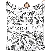 Moukeren Christian Gifts for Women Christian Blanket with Flowers Amazing Grace Bible Throws Religious Bible Scripture Accessories Faith Inspirational Gifts for Wife Friend Daughter Mom 50'' x 60''