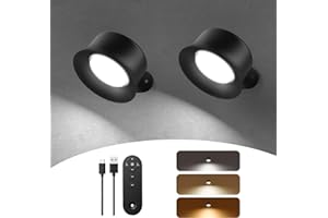 FULEN Wall Lights,2 Pcs LED Wall Lamps Scones with 3200mAh Rechargeable Battery Operated,3 Colors & Dimmable Touch and Remote Control,Cordless Wall Mounted 360° Rotation Lamp Light for Bedside Bedroom