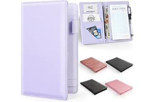 LINTRU Server Book, Server Books for Waitress with Multi-Functional Pockets Design, Premium Pu Leather Waitress Book with Zipper Pocket, Ideal for Restaurants, Bars, and Hotels(A-Purple)