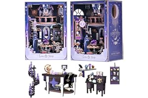 Spilay DIY Dollhouse Booknook Kit,Wooden Miniature Book Nook Dollhouse Kit Insert with LED Light and Dust Cover for Adults,Gi