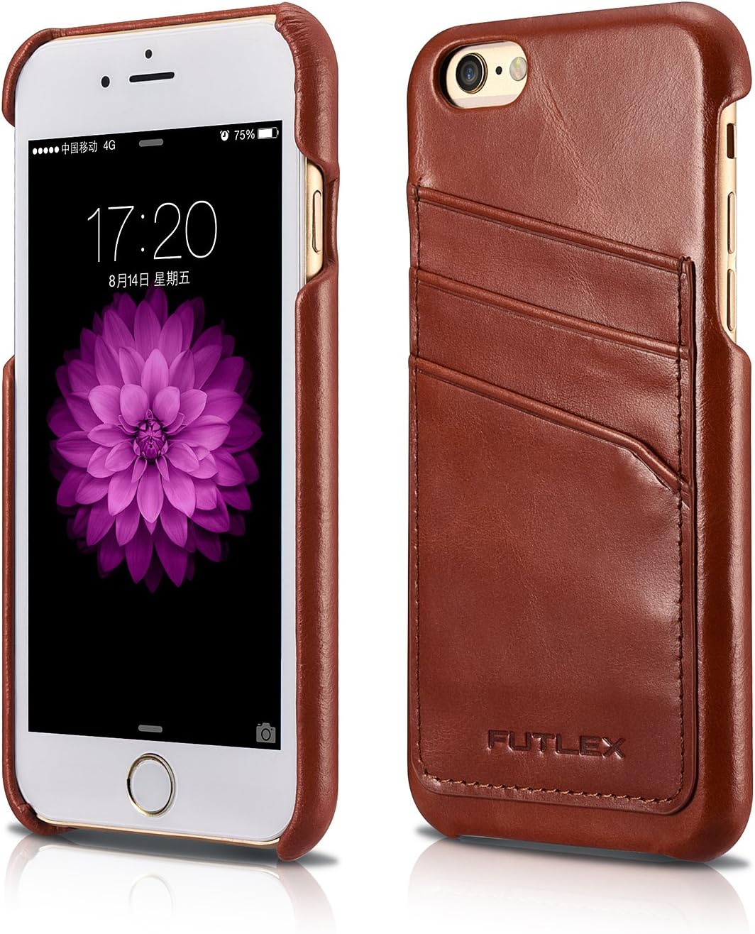 FUTLEX Vintage Series Genuine Leather Back Cover Case Compatible with iPhone 6S / 6 - Cards Holders - Ultra Slim - Handmade - Folded Edge Design - Brown