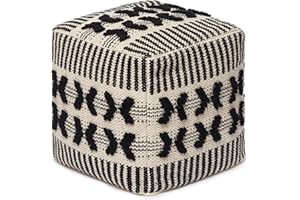 REDEARTH · UNSTUFFED Pouf Ottoman Cover Textured Boho Storage Cube Poof Decorative Pouffe Farmhouse Footrest Accent Footrest - Living Room Bedroom Nursery; 100% Cotton (18"X18"X18", Black Beatnik)