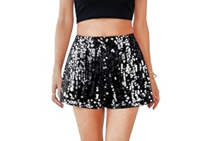 MANER Women's Sequin Shorts Sparkly Stretchy Night Out Party High Waisted Shorts