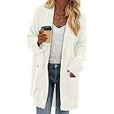 KIRUNDO Cardigan Sweaters for Women 2026 Fall Chunky Fuzzy Knit Open Front Loose Long Sleeve Sweater Coats Winter Clothing