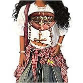 WDIRARA Women's Plus Size Punk Vintage Lip Graphic T Shirt Oversized Short Sleeve Tee Tops Streetwear