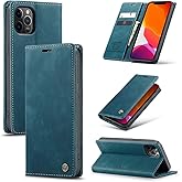 Cracedily for iPhone 12 Pro Max Case, Flip Wallet Leather Case with Card Holder Magnetic Closure Shockproof Kickstand Protective Phone Cases Cover for iPhone 12 Pro Max, Blue-Green