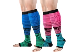 bropite Open Toe Compression Socks for Men & Women - 2 Pairs of 15-20 mmhg Knee High Stockings for Circulation Support