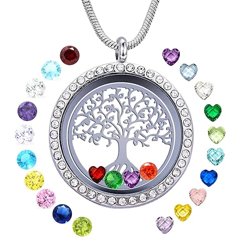 GOKING Family Tree of Life Floating Locket, Grandmother Necklace