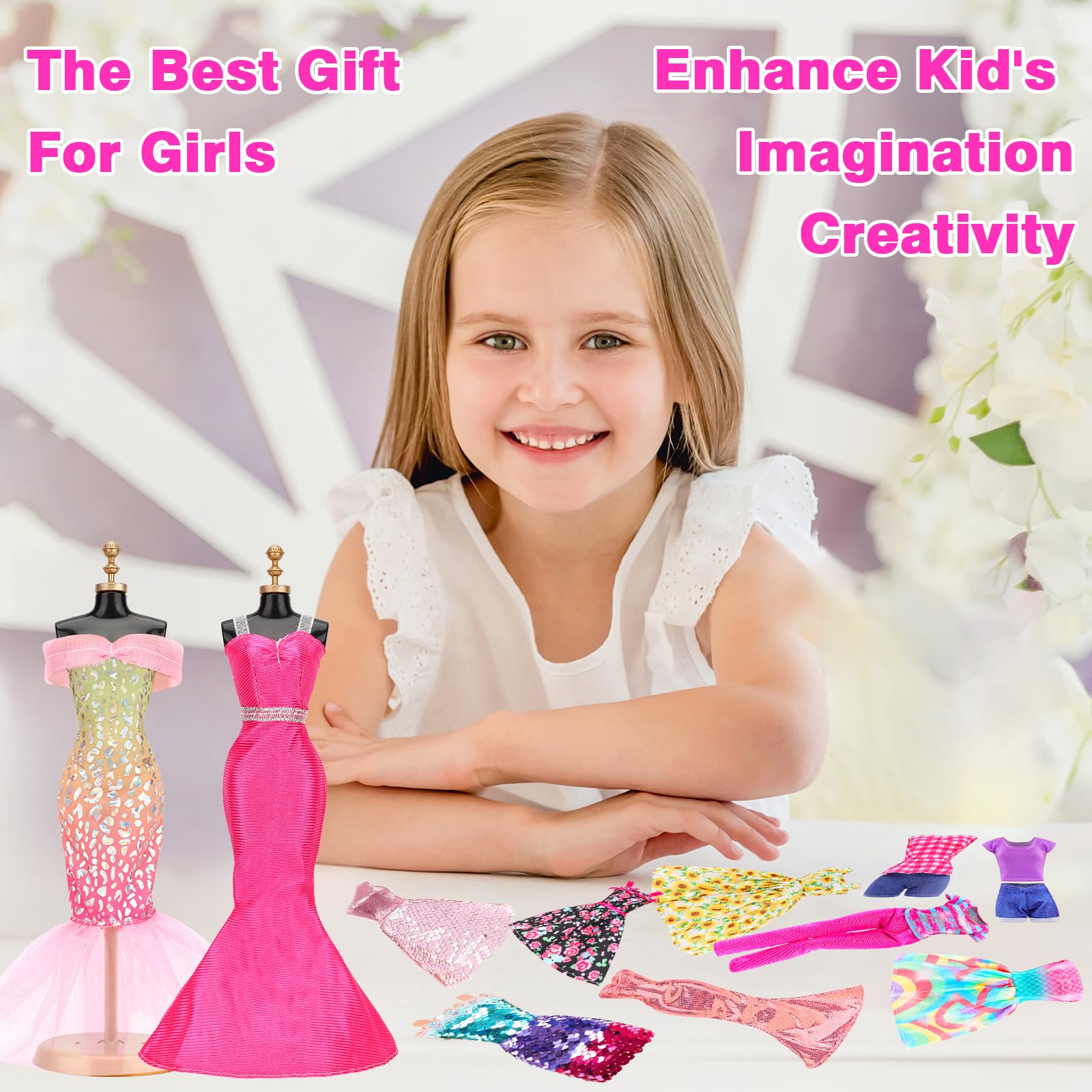 BARWA 11 Sets Doll Clothes Including 2 Sequins Dresses 5 Mermaid Floral Dresses 4 Casual Outfits Tops and Pants for 11.5 inch Girl Dolls