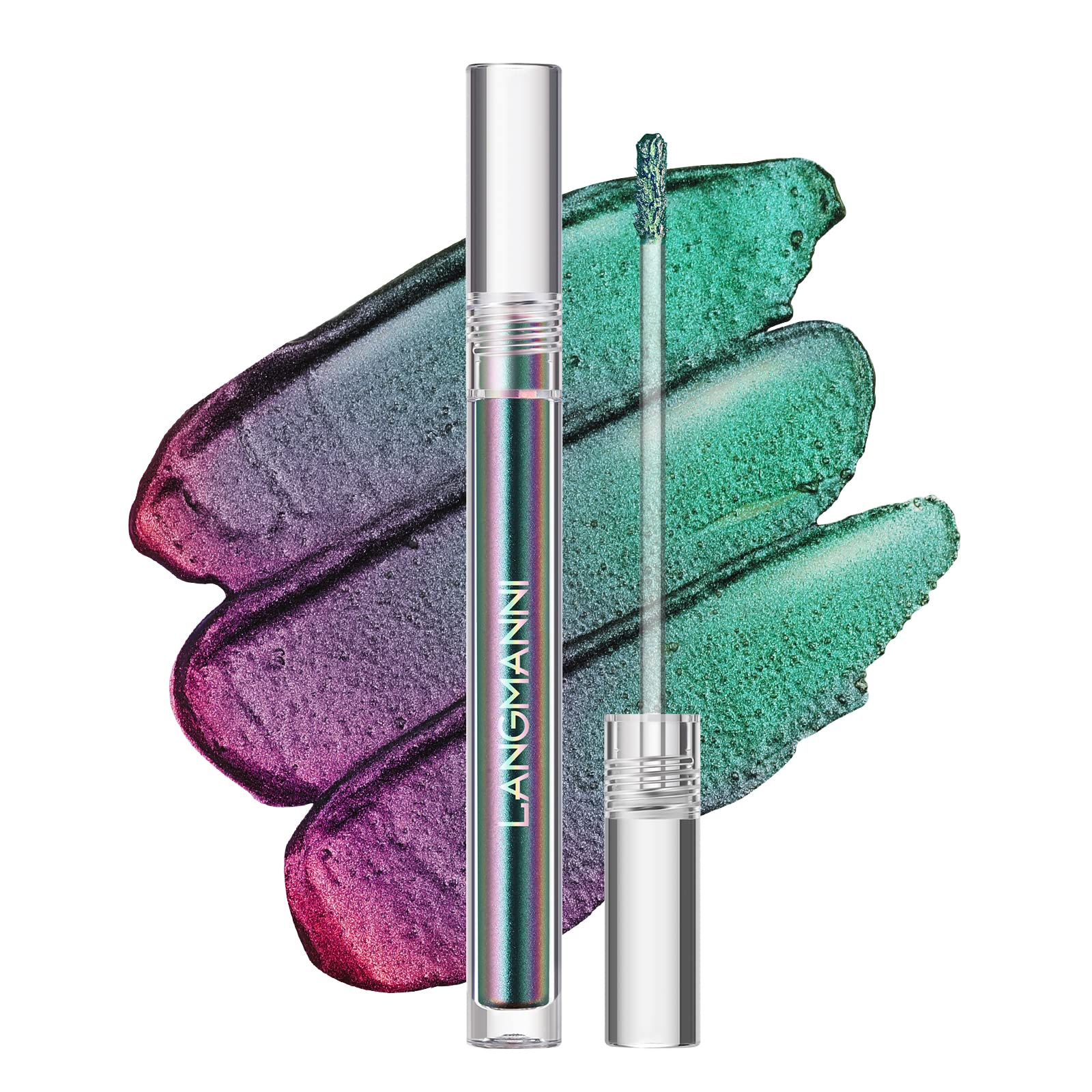 Peacock Blue Turns Green Chameleon Liquid Eyeshadow Tri-color Diamond Sparkling Liquid Eyeshadow Single Pack(PEACOCK)