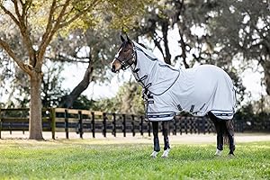 LeMieux Arika Armour-Tek Fly Blanket - UV Protection - Antibacterial - Detachable Neck - Extended Belly Strap - Grey - 75"