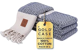 GOLD CASE HOME COLLECTION Gold CASE Turkish Hand Towels for Bathroom Set of 4 – 20 x 40'' – 100% Cotton Bathroom Towels – Aphrodite Kitchen Small Towel for Spa, Face, Tea & Dishcloth – Decorative Patterned Weave – Navy Blue