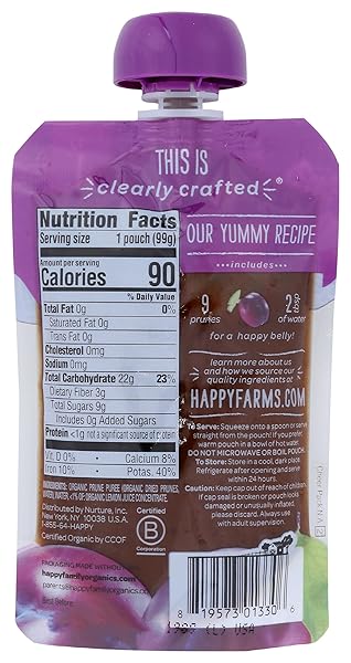HAPPY BABY CLEARLY CRAFTED ORGANIC BABY FOOD STAGE 1, PRUNES, 3.5 OZ