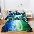Meeting Story Gamer Gaming Bedding Sets Red Blue Lightnings Gamepad Comforter Set for Boys Games Console Action Buttons Novelty Colorful Modern Room Decor Home Quilt Set (Blue-Green, Twin 5Pcs)