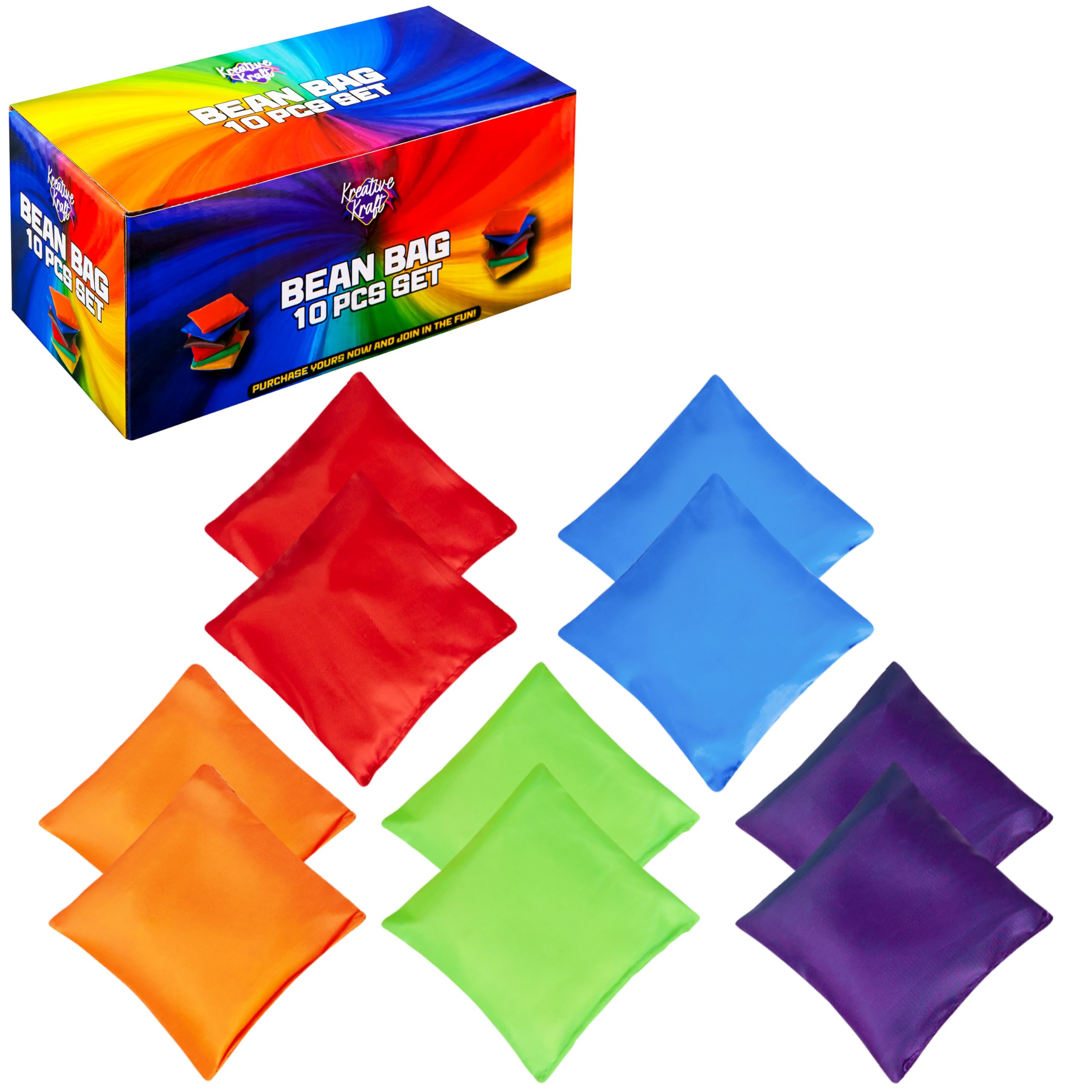 KreativeKraft Bean Bag Set for Kids, Colourful Throwing Bean Bags for Outdoor Games Pack of 10 or 20 (Multi Pack of 10)